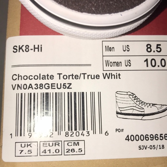 >💙SK8-Hi TOP CHOCOLATE (DARK BRONW) /WHITE WORLD’S #1 SKATEBOARD BRAND NEW VANS - Picture 5 of 14